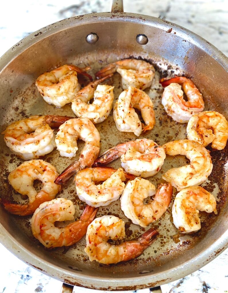 Pan of sauteed shrimp