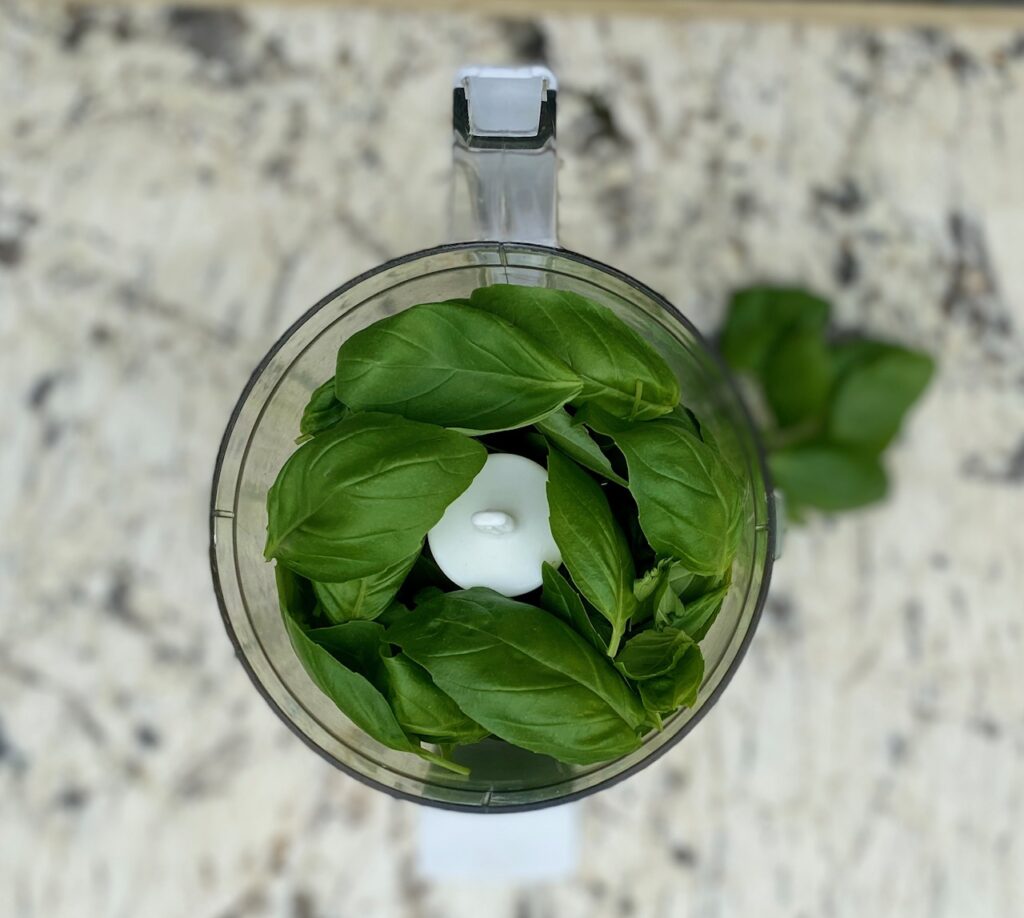 basil in a food processor