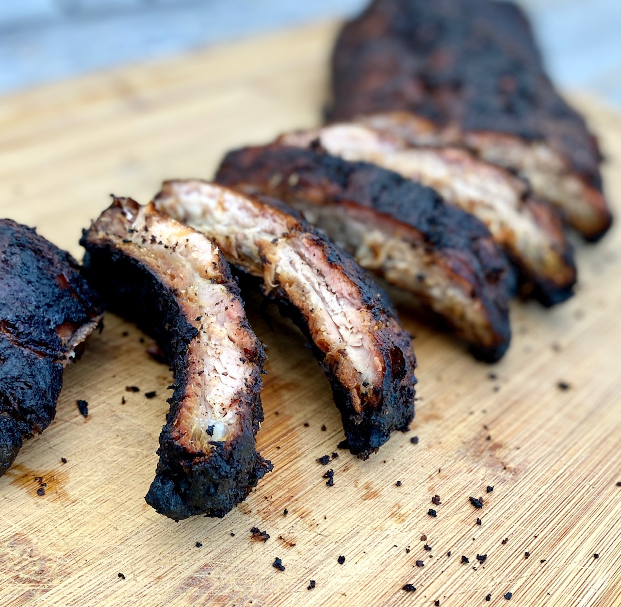 pieces of ribs on cutting board