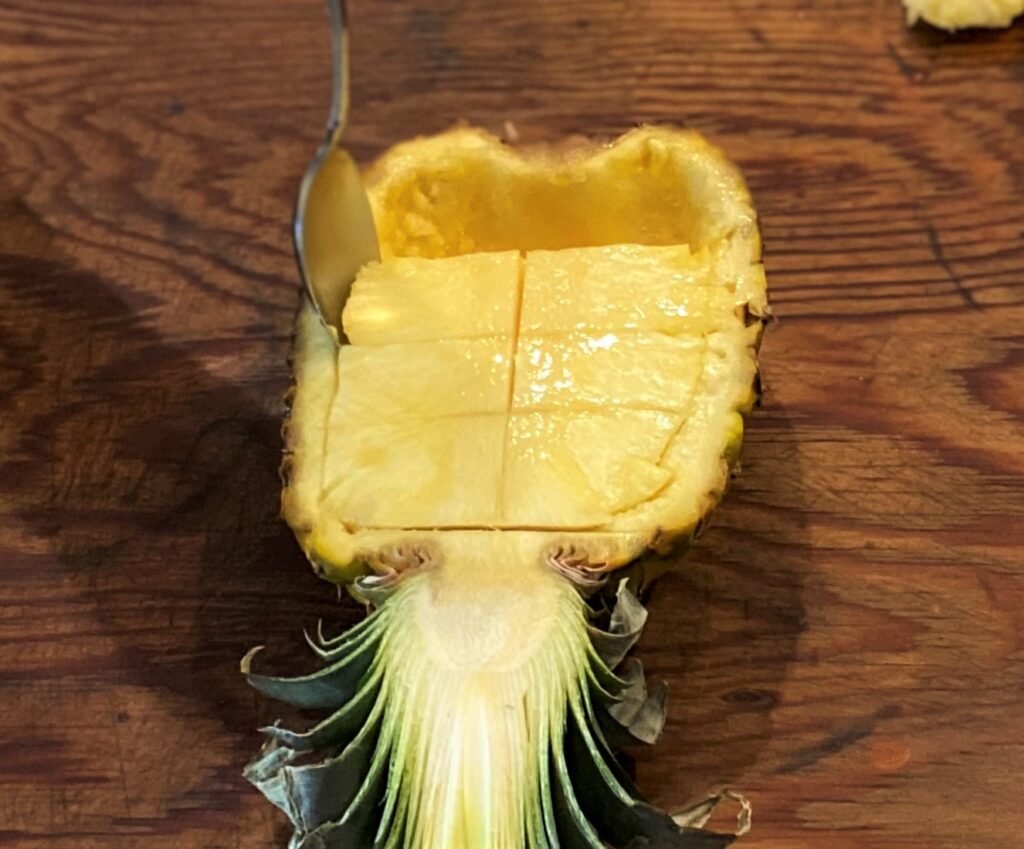 Scoop chunks with spoon