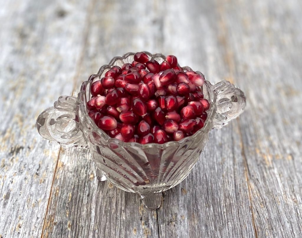Pomegranate Seeds in a glass bowl