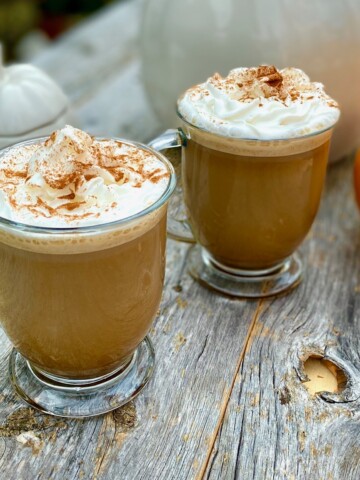 2 Pumpkin Lattes with whipped cream