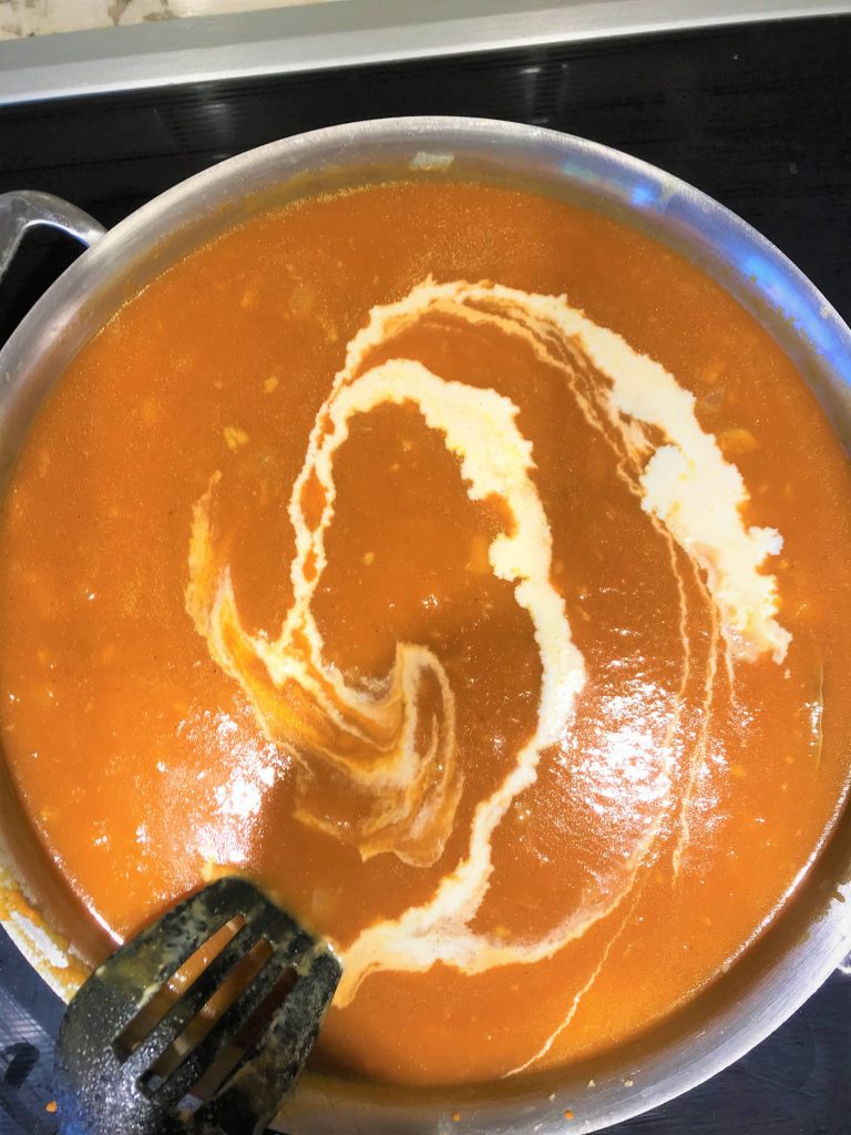 Add heavy cream to Spicy Pumpkin Soup