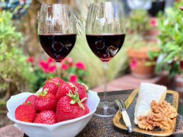 red wine and strawberries
