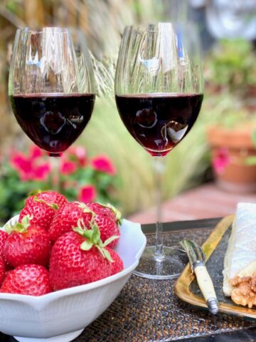 red wine and strawberries