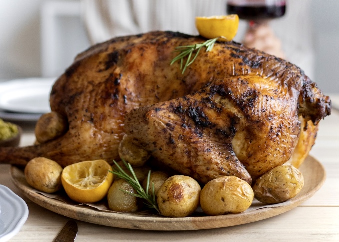 a roasted turkey on a platter.