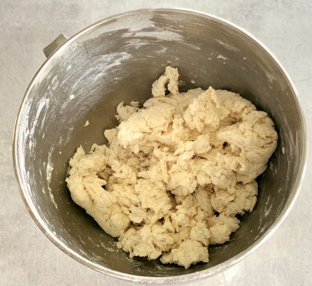 Roughly mixed shaggy scone dough