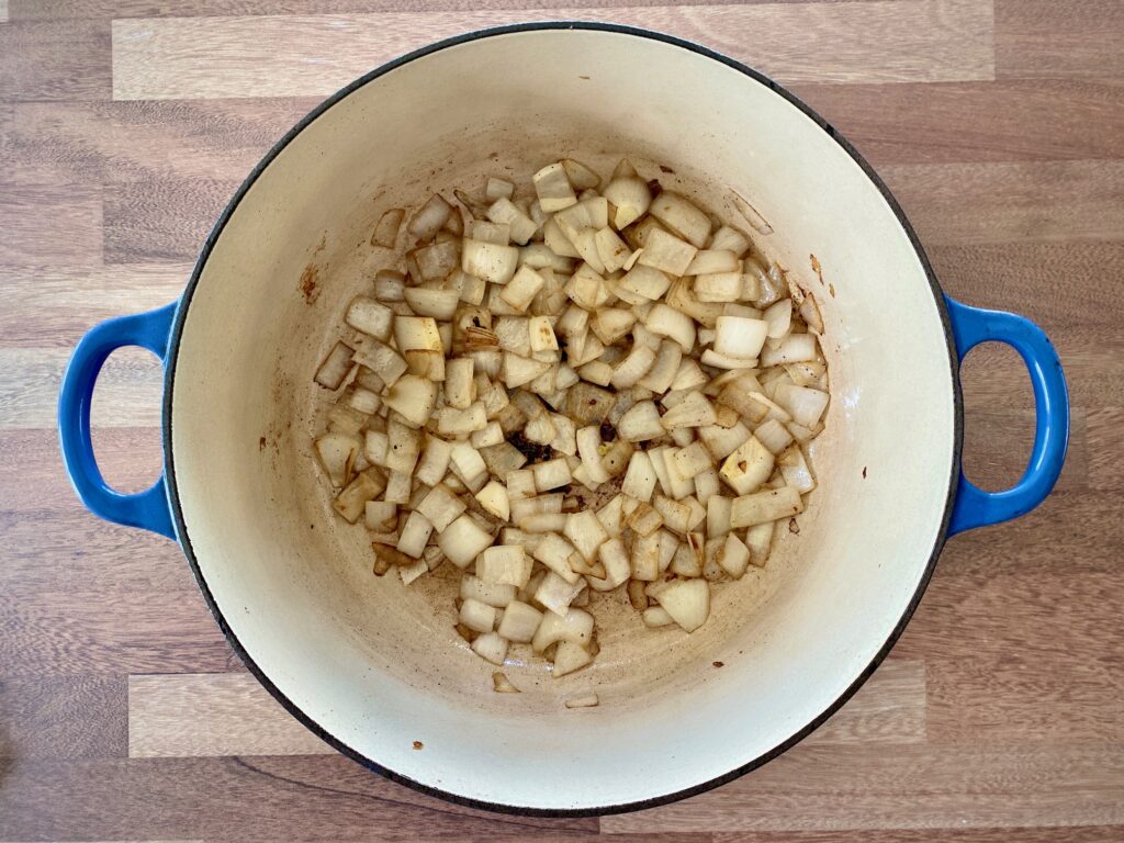 sauteed onions in a dutch oven
