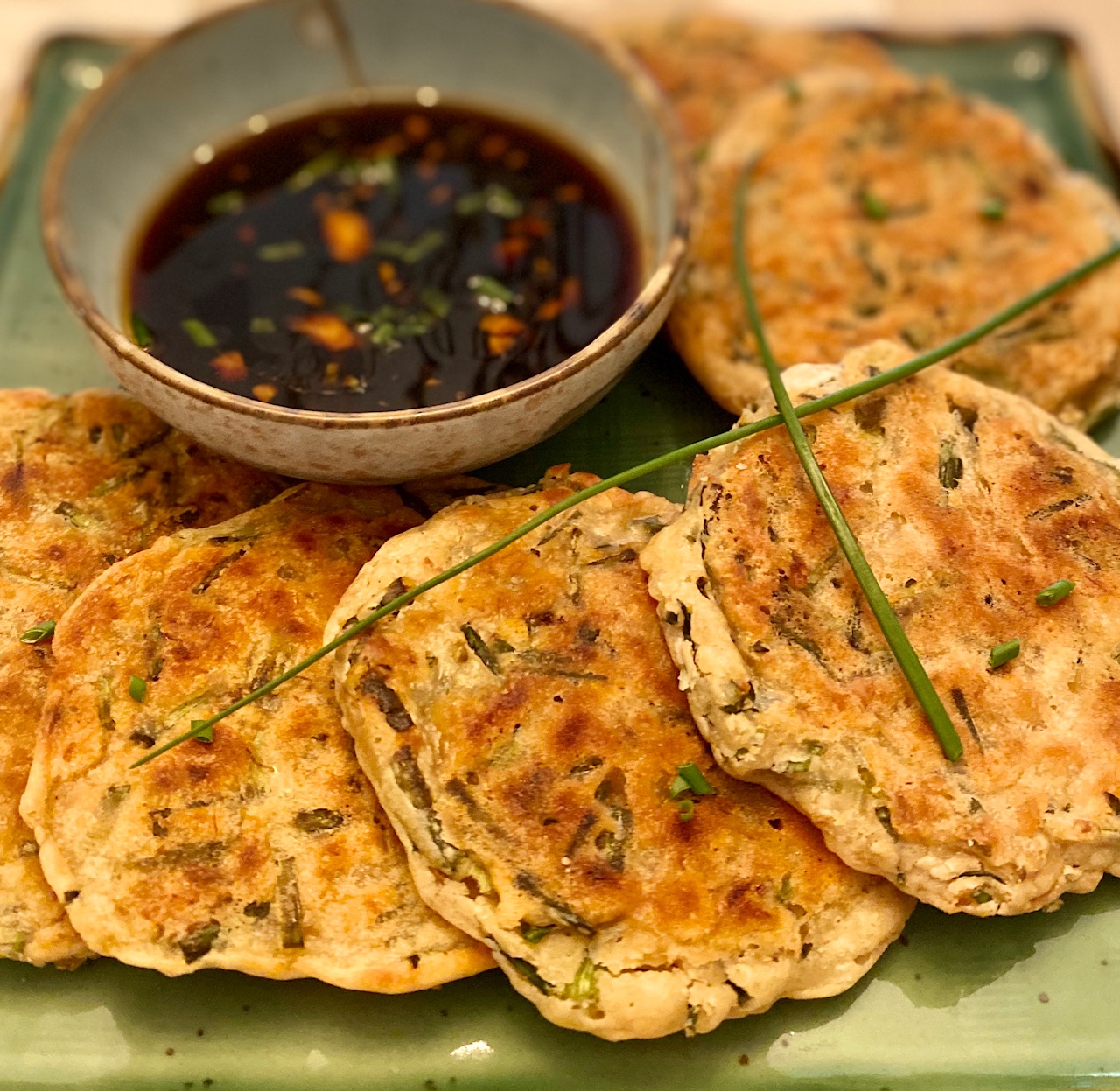 Scallion pancakes with Soy Ginger Dipping Sauce