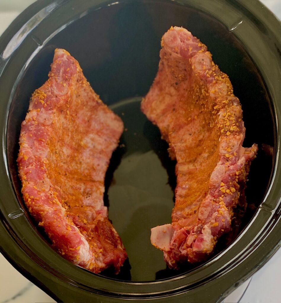 Seasoned ribs in crock pot