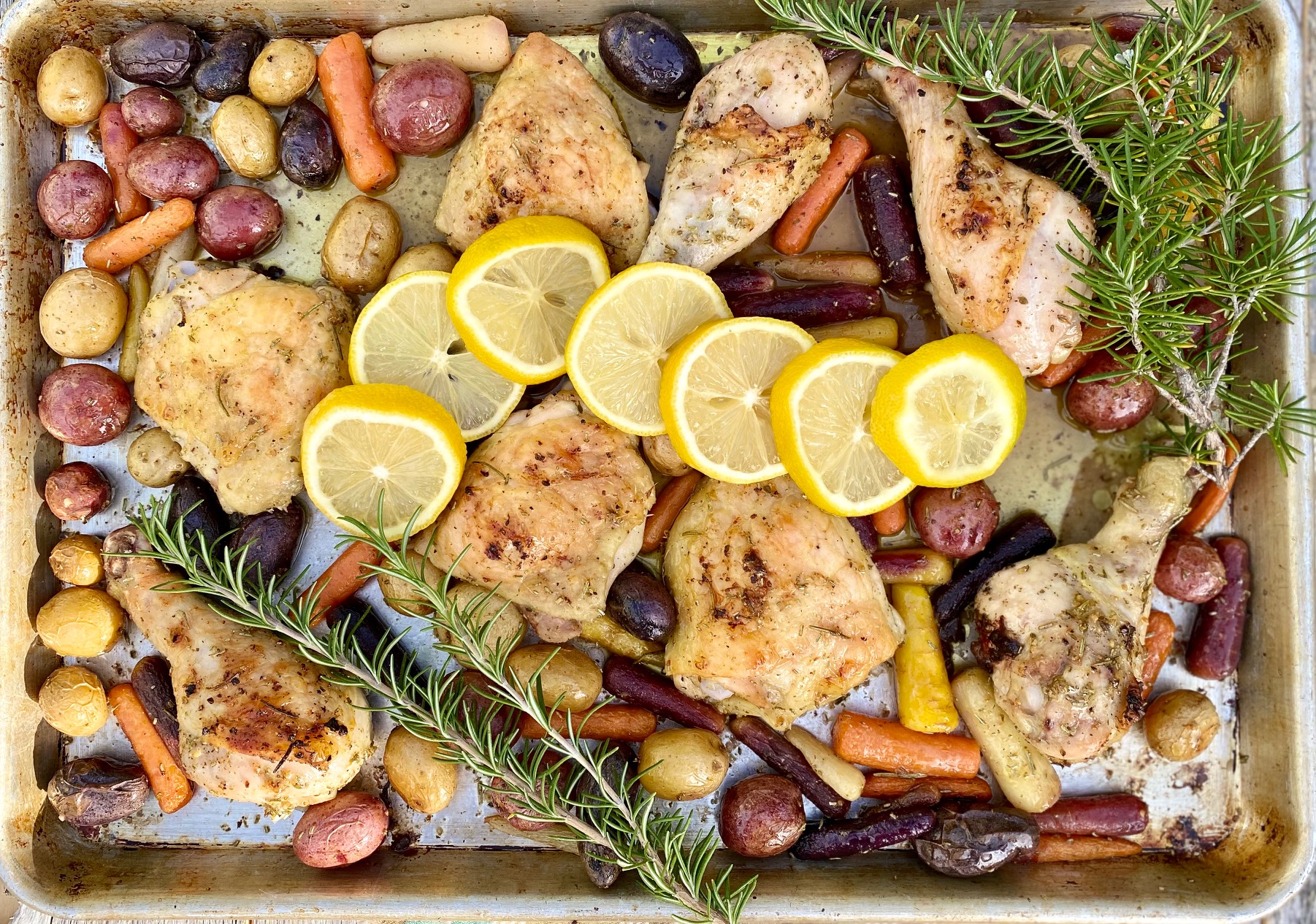 Sheet Pan Lemon Chicken with potatoes and vegetable