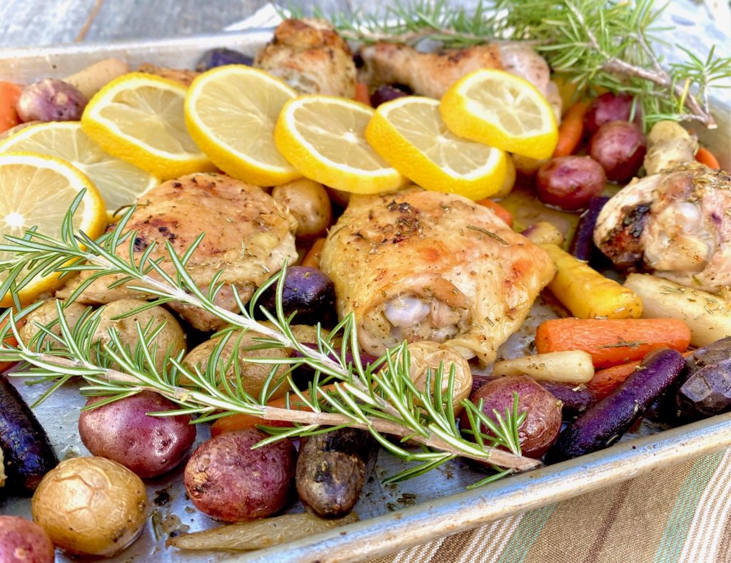 Lemon Sheet pan chicken with carrots and potatoes