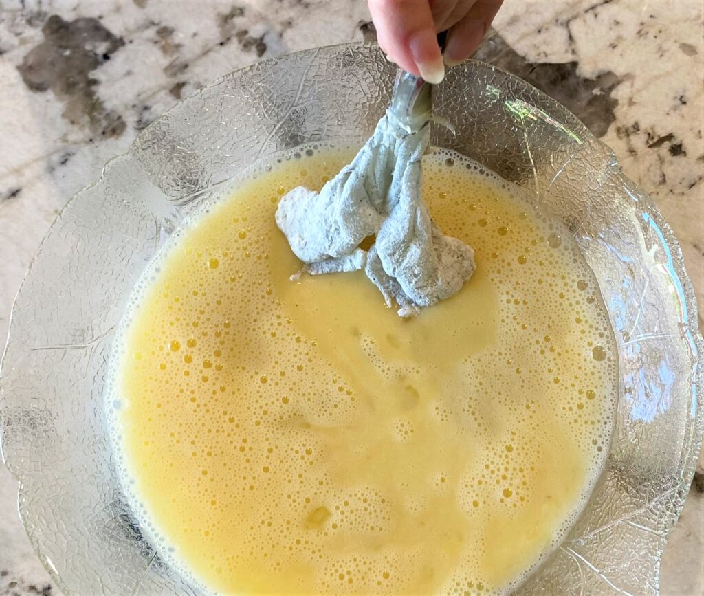 Dredge in egg mixture