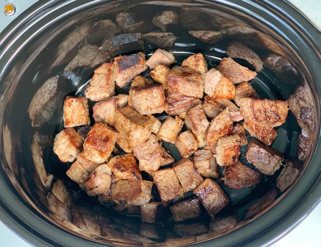 pork cubes in a Slow cooker