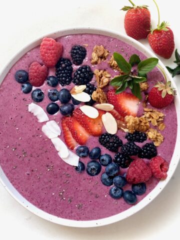 Berry smoothie in white bowl