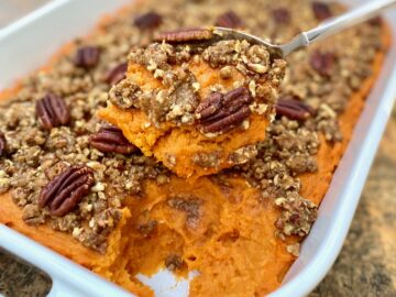 spoon of pecan sweet potatoes