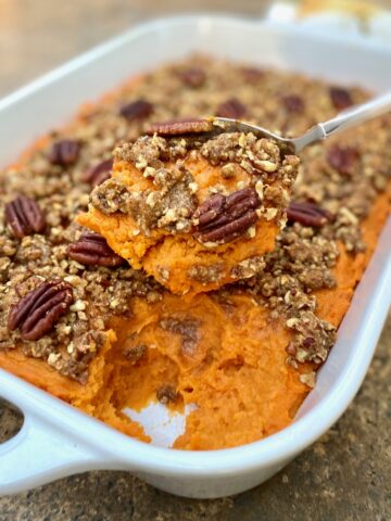 spoon of pecan sweet potatoes