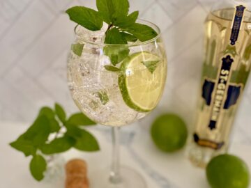 St Germain bottle and Hugo spritz