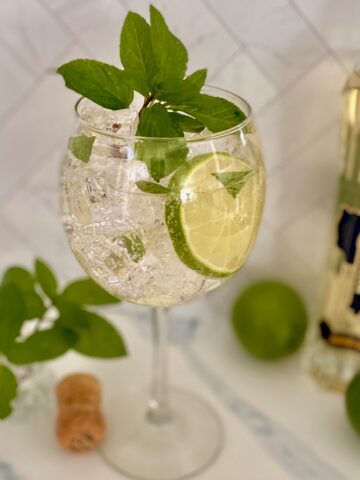 St Germain bottle and Hugo spritz