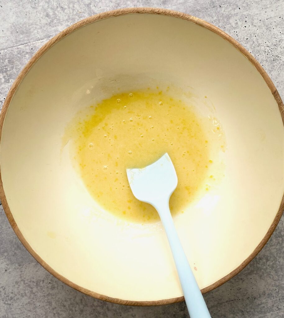 sugar, oil, egg mixed in bowl