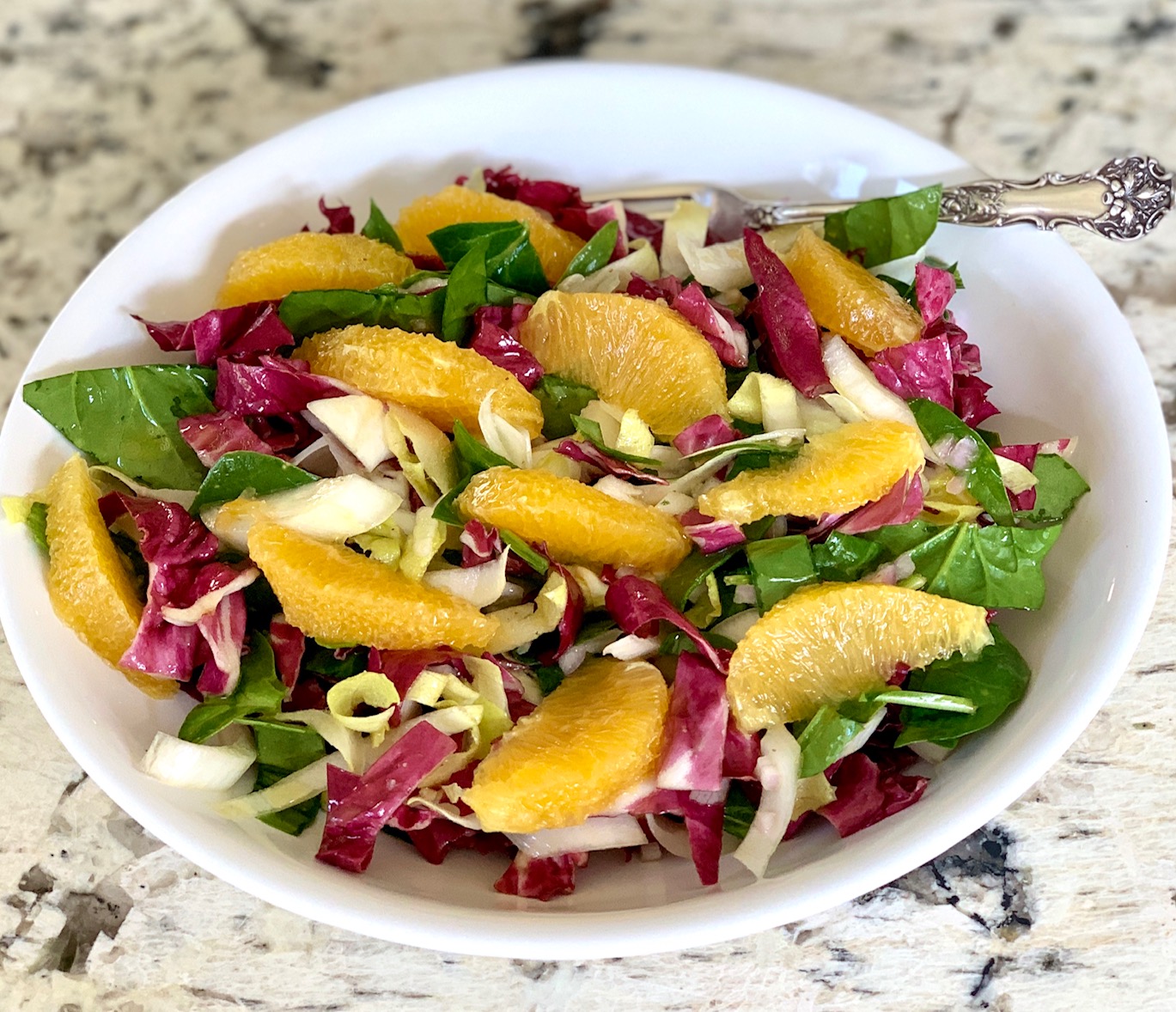 Tricolore Salad with a fork