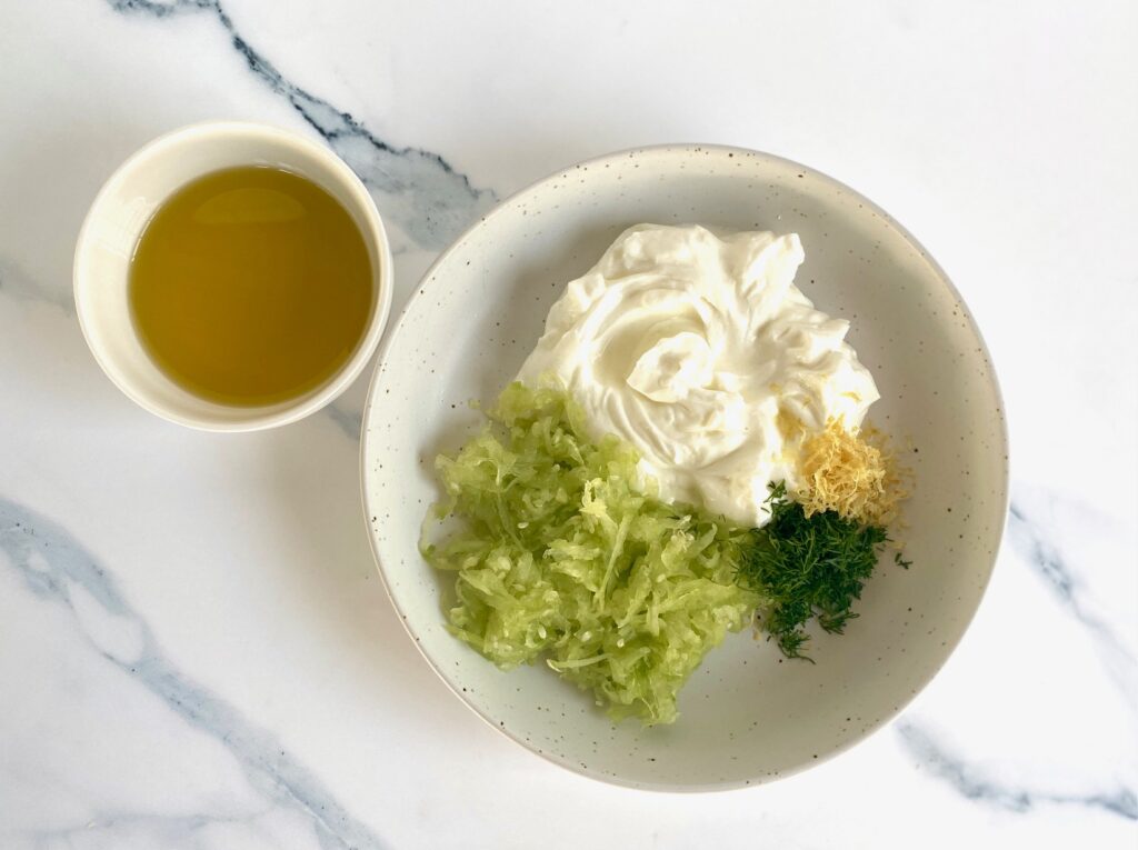 Ingredients for cucumber yogurt dip