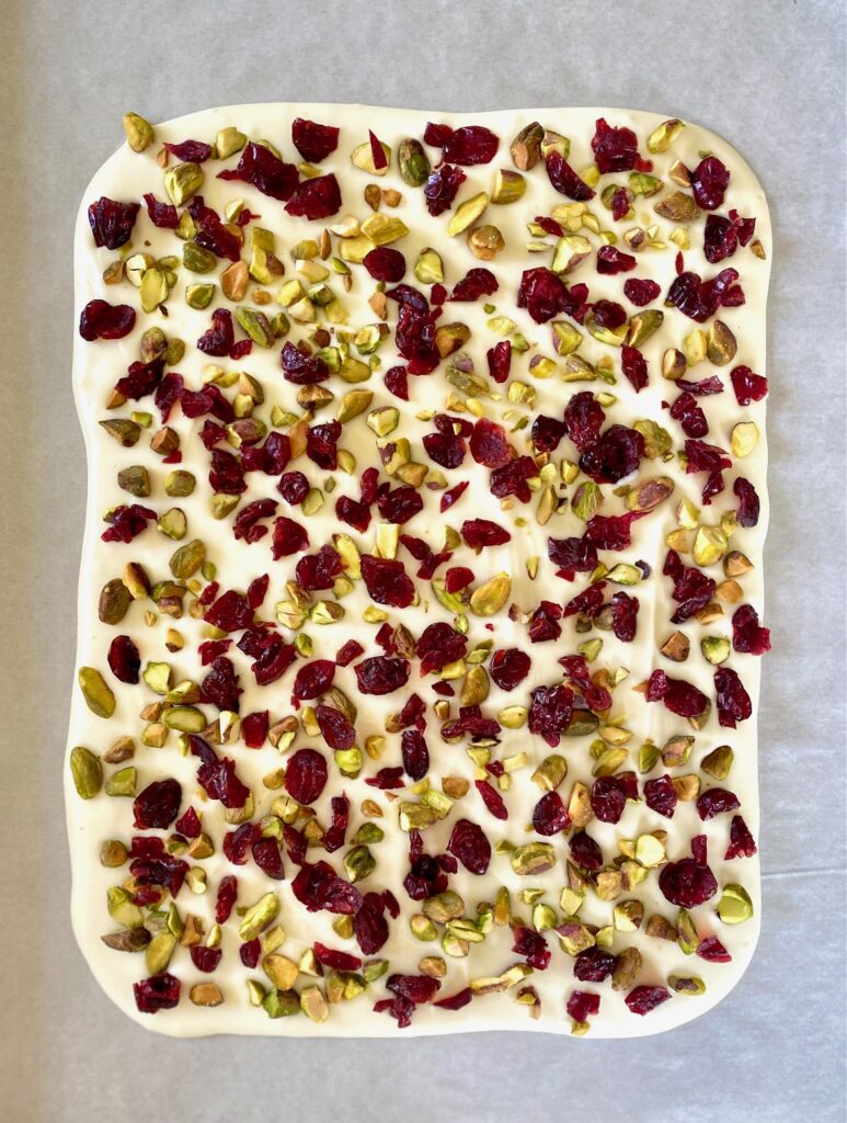 white candy with pistachios and cranberries
