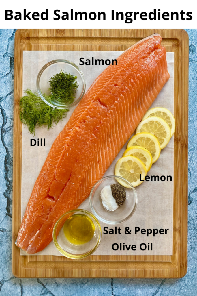Baked Salmon Ingredients on a cutting board