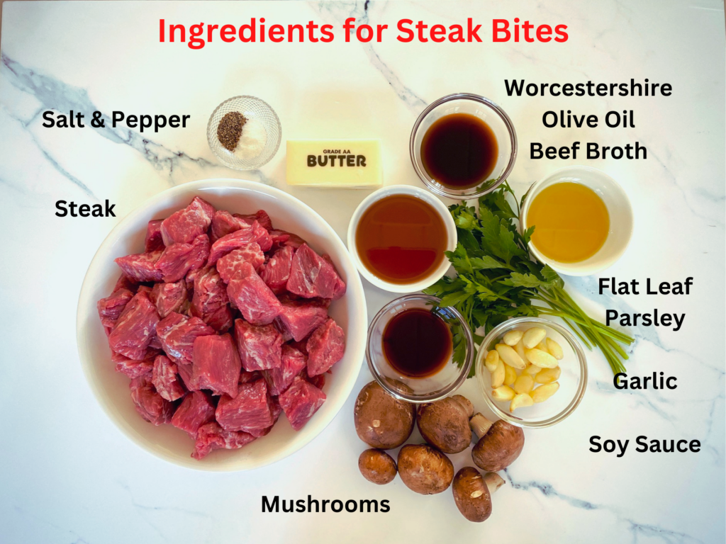 Garlic Butter steak bite ingredients labeled