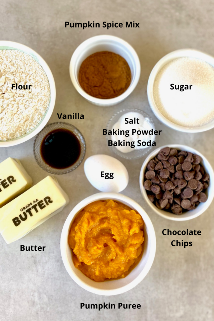 Ingredients for Pumpkin Cookies labeled
