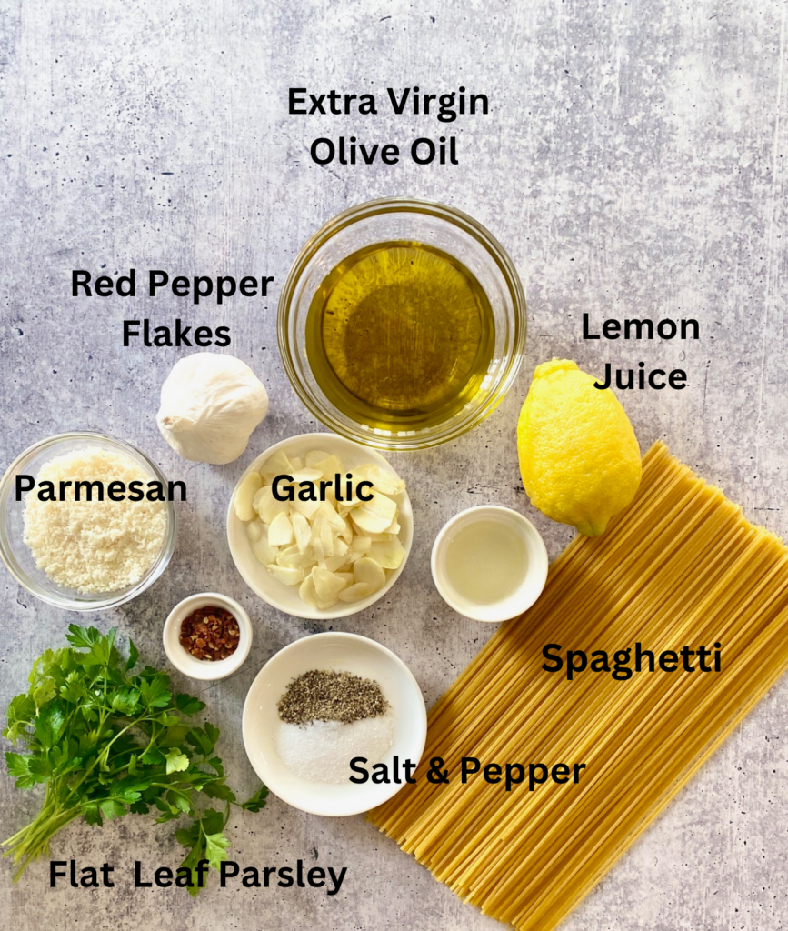 pasta aglio e olio Ingredients labeled